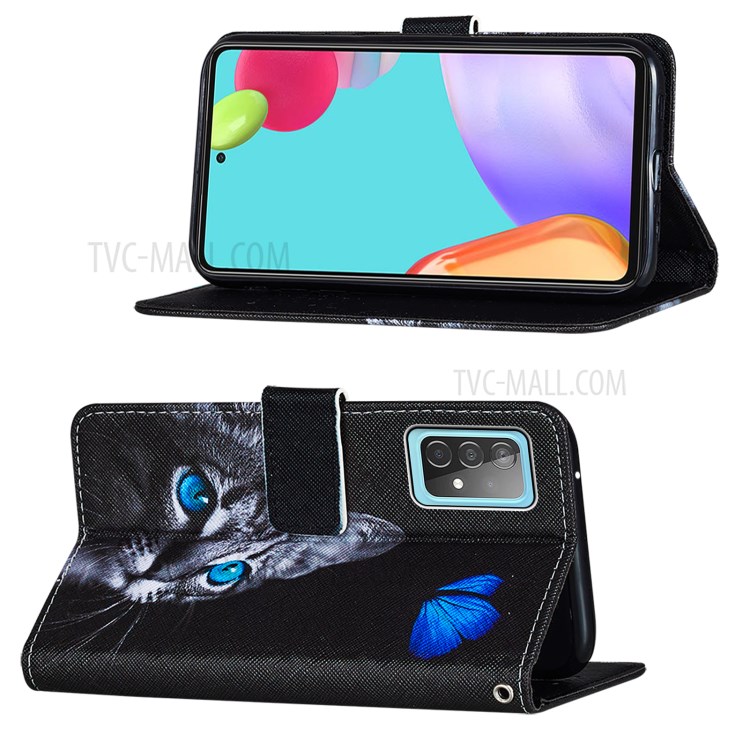 Pattern Printing Design Cross Texture Leather Phone Protective Case with Wallet Stand for Samsung Galaxy A52 5G - Cat-4