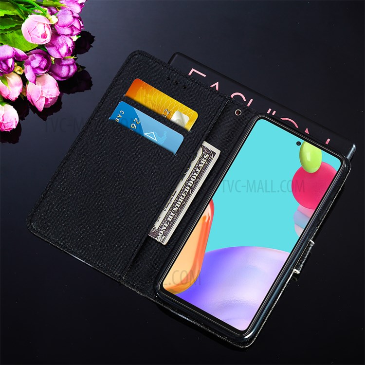 Pattern Printing Design Cross Texture Leather Phone Protective Case with Wallet Stand for Samsung Galaxy A52 5G - Cat-8