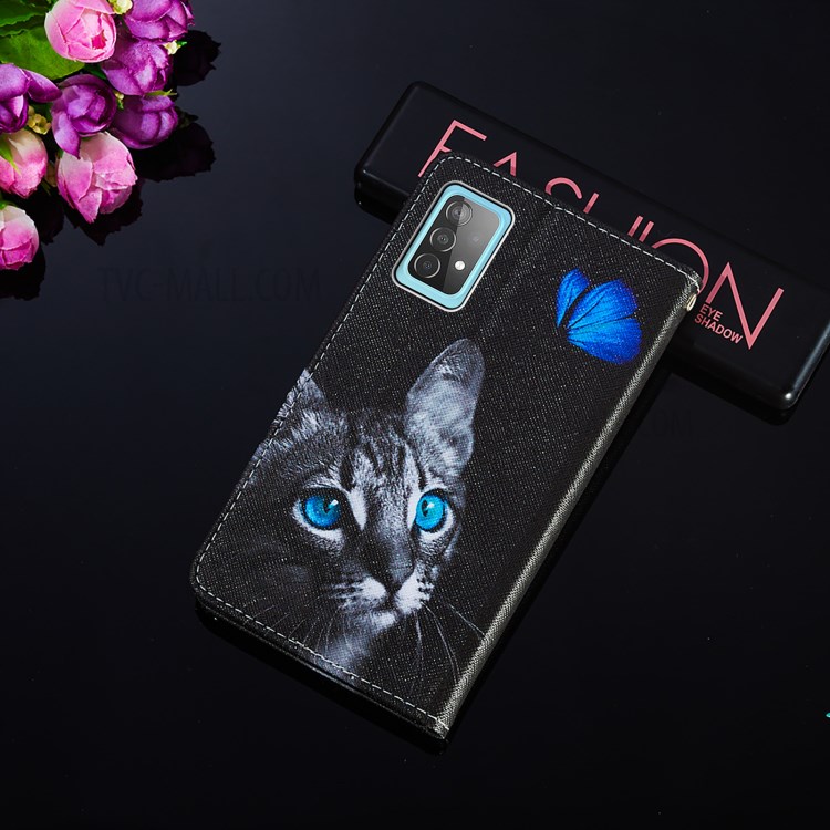 Pattern Printing Design Cross Texture Leather Phone Protective Case with Wallet Stand for Samsung Galaxy A52 5G - Cat-9