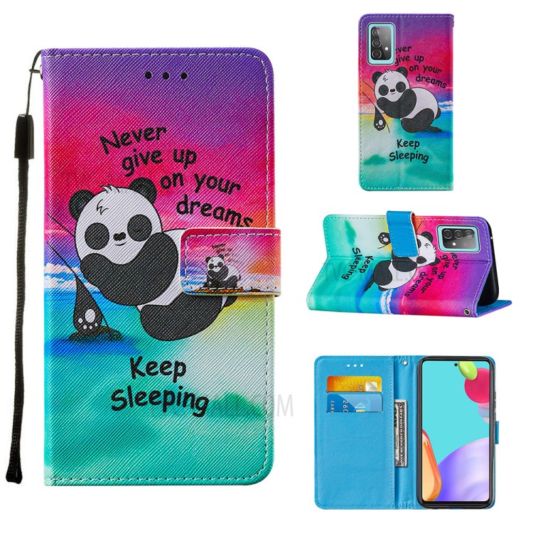 Pattern Printing Design Cross Texture Leather Phone Protective Case with Wallet Stand for Samsung Galaxy A52 5G - Panda-1