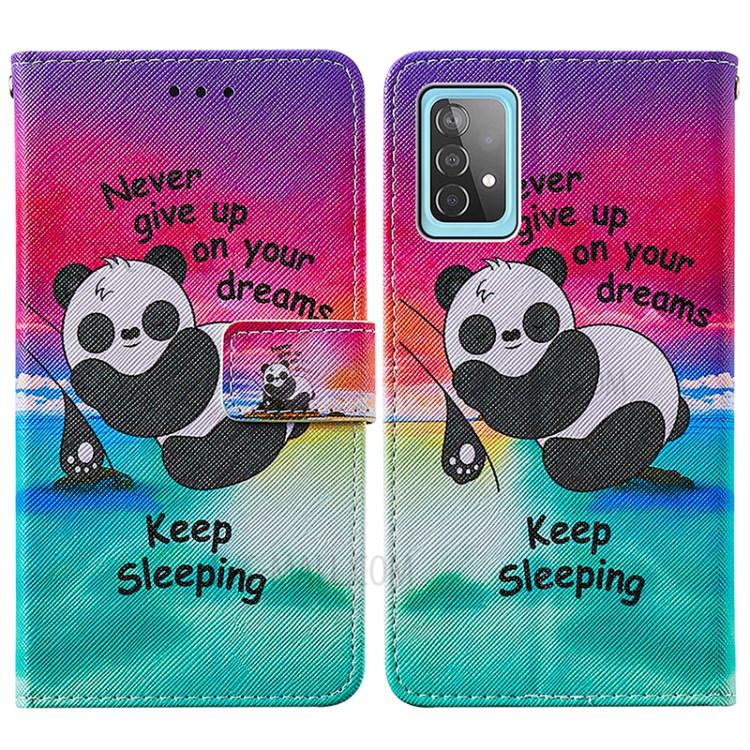 Pattern Printing Design Cross Texture Leather Phone Protective Case with Wallet Stand for Samsung Galaxy A52 5G - Panda-3