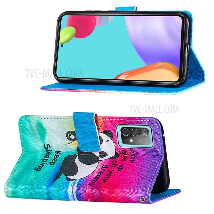 Pattern Printing Design Cross Texture Leather Phone Protective Case with Wallet Stand for Samsung Galaxy A52 5G - Panda-4