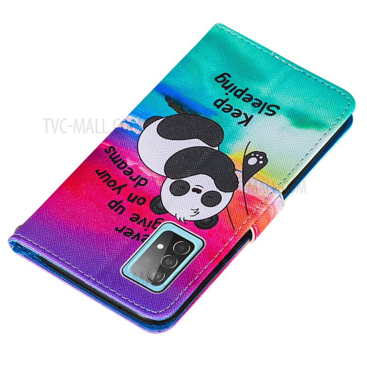 Pattern Printing Design Cross Texture Leather Phone Protective Case with Wallet Stand for Samsung Galaxy A52 5G - Panda-5