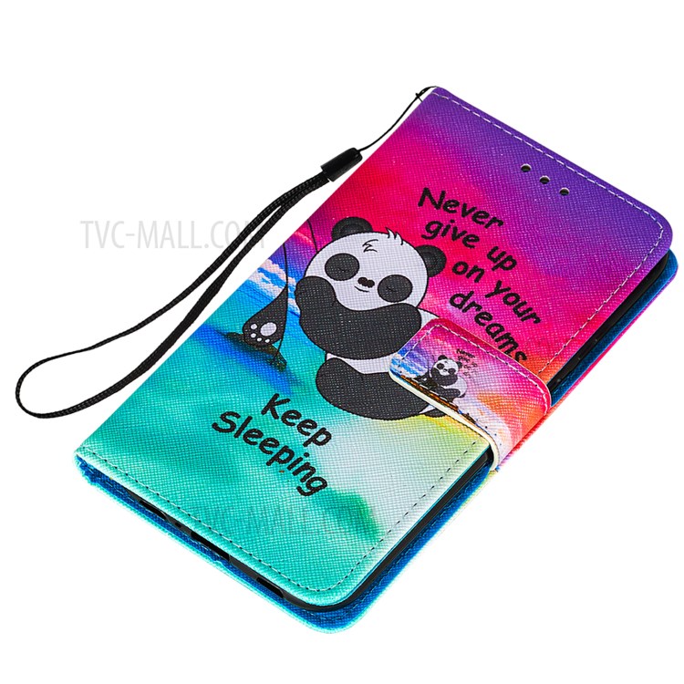Pattern Printing Design Cross Texture Leather Phone Protective Case with Wallet Stand for Samsung Galaxy A52 5G - Panda-6