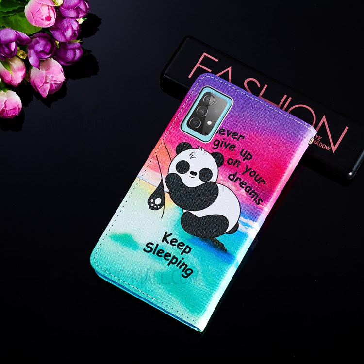 Pattern Printing Design Cross Texture Leather Phone Protective Case with Wallet Stand for Samsung Galaxy A52 5G - Panda-9