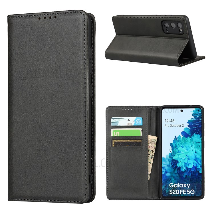 Strong Magnet Design Leather Wallet Stand Phone Cover Case for Samsung Galaxy S20 FE/S20 Fan Edition/S20 FE 5G/S20 Fan Edition 5G/S20 Lite - Black-1