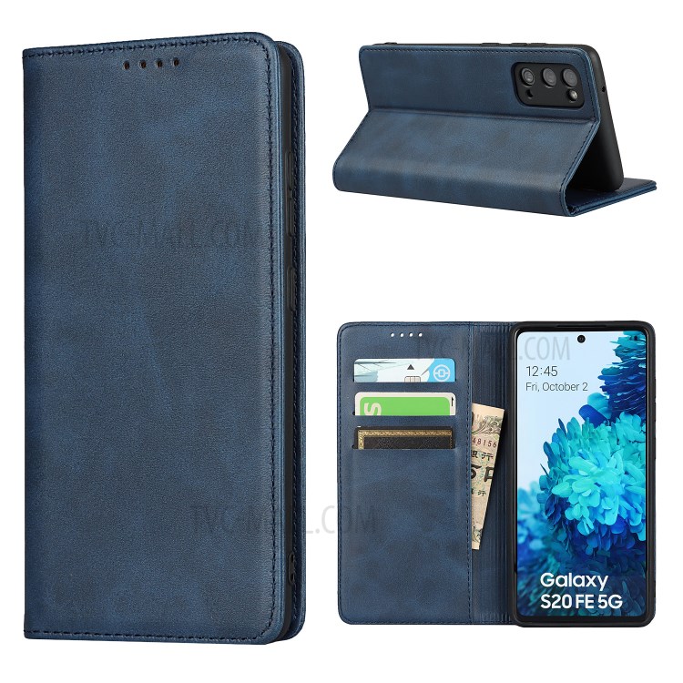Strong Magnet Design Leather Wallet Stand Phone Cover Case for Samsung Galaxy S20 FE/S20 Fan Edition/S20 FE 5G/S20 Fan Edition 5G/S20 Lite - Blue-1