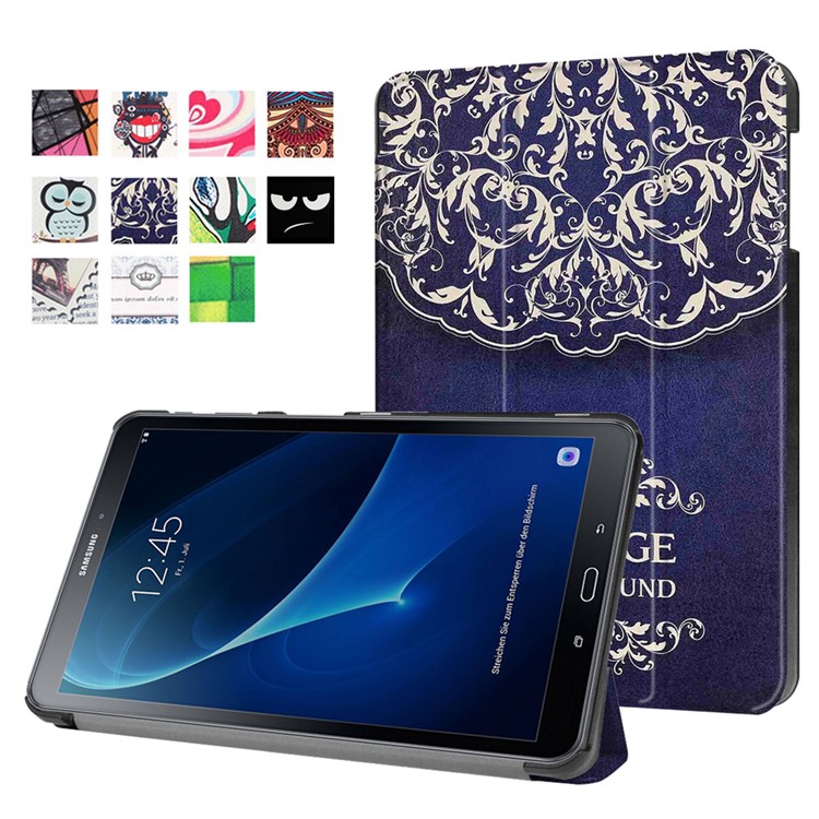 Patterned Smart Leather Flip Cover for Samsung Galaxy Tab A 10.1 (2016) T580 T585 - Vintage Flower-1
