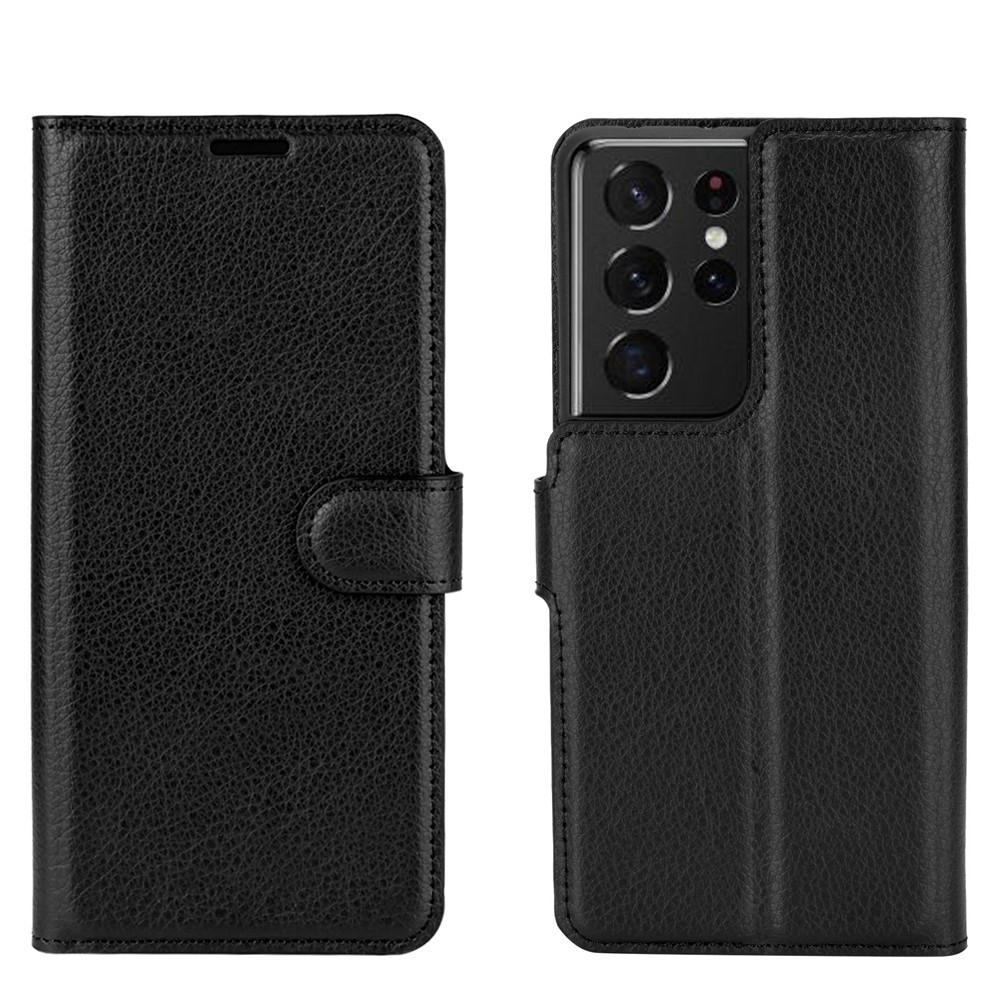 Cubierta Protectora Del Teléfono De Cuero De La Textura De Litchi Con Diseño De Soporte De Billetera Para Samsung Galaxy S21 Ultra - Negro-2
