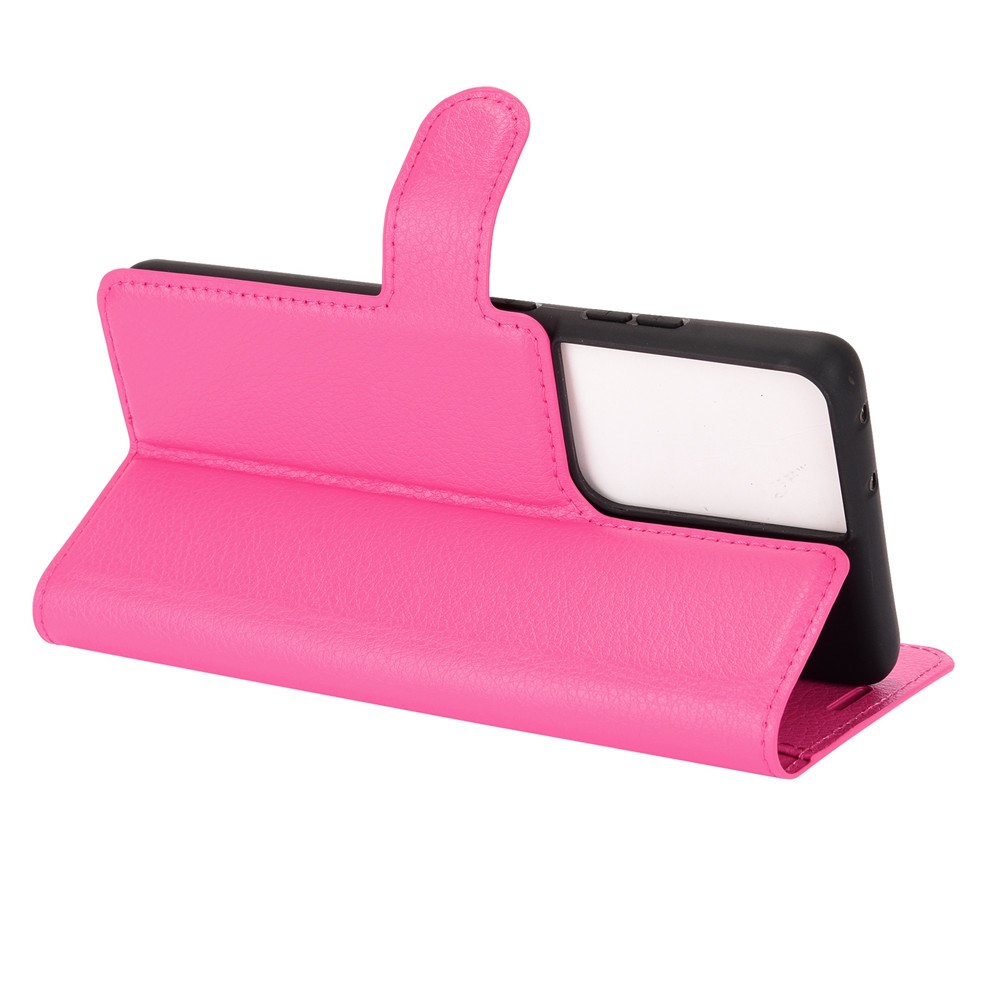 Litchi Texture Leather Phone Protective Cover with Wallet Stand Design for Samsung Galaxy S21 Ultra 5G - Rose-5