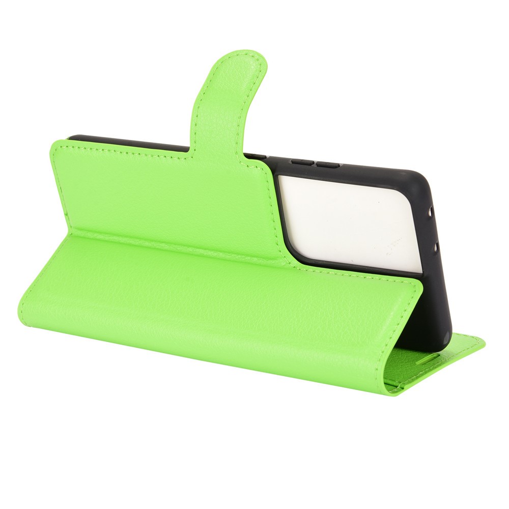 Litchi Texture Leather Phone Protective Cover with Wallet Stand Design for Samsung Galaxy S21 Ultra 5G - Green-5