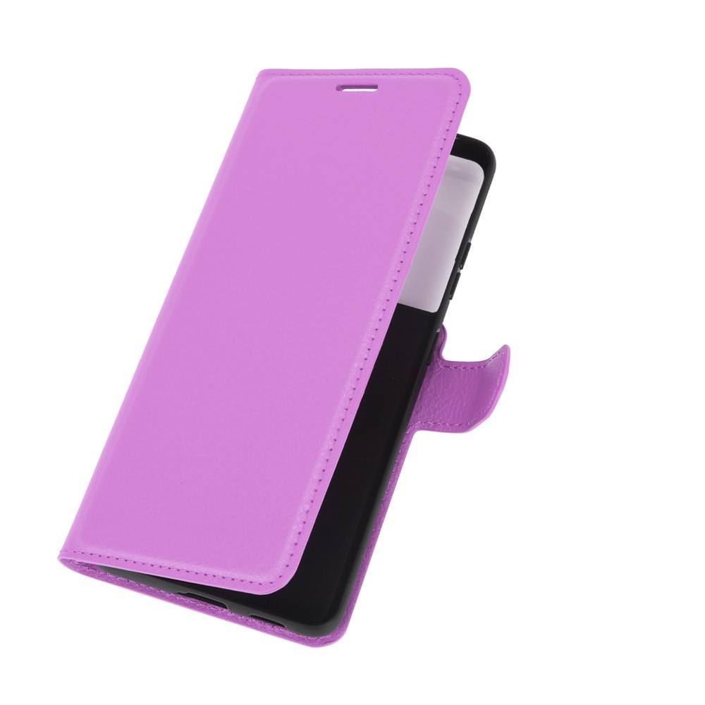 Litchi Texture Leather Phone Protective Cover with Wallet Stand Design for Samsung Galaxy S21 Ultra 5G - Purple-6