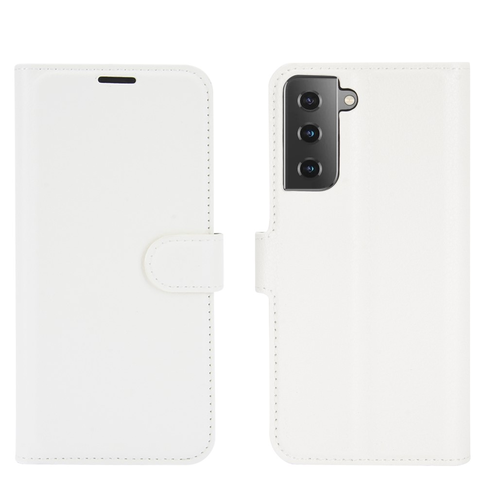 Litchi Texture Leather Phone Protective Cover with Wallet Stand Design for Samsung Galaxy S21+ 5G - White-2