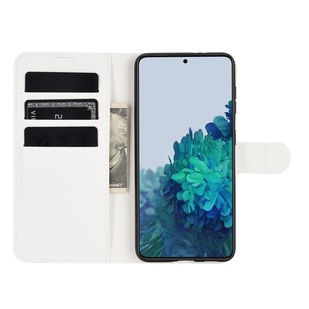 Litchi Texture Leather Phone Protective Cover with Wallet Stand Design for Samsung Galaxy S21+ 5G - White-4