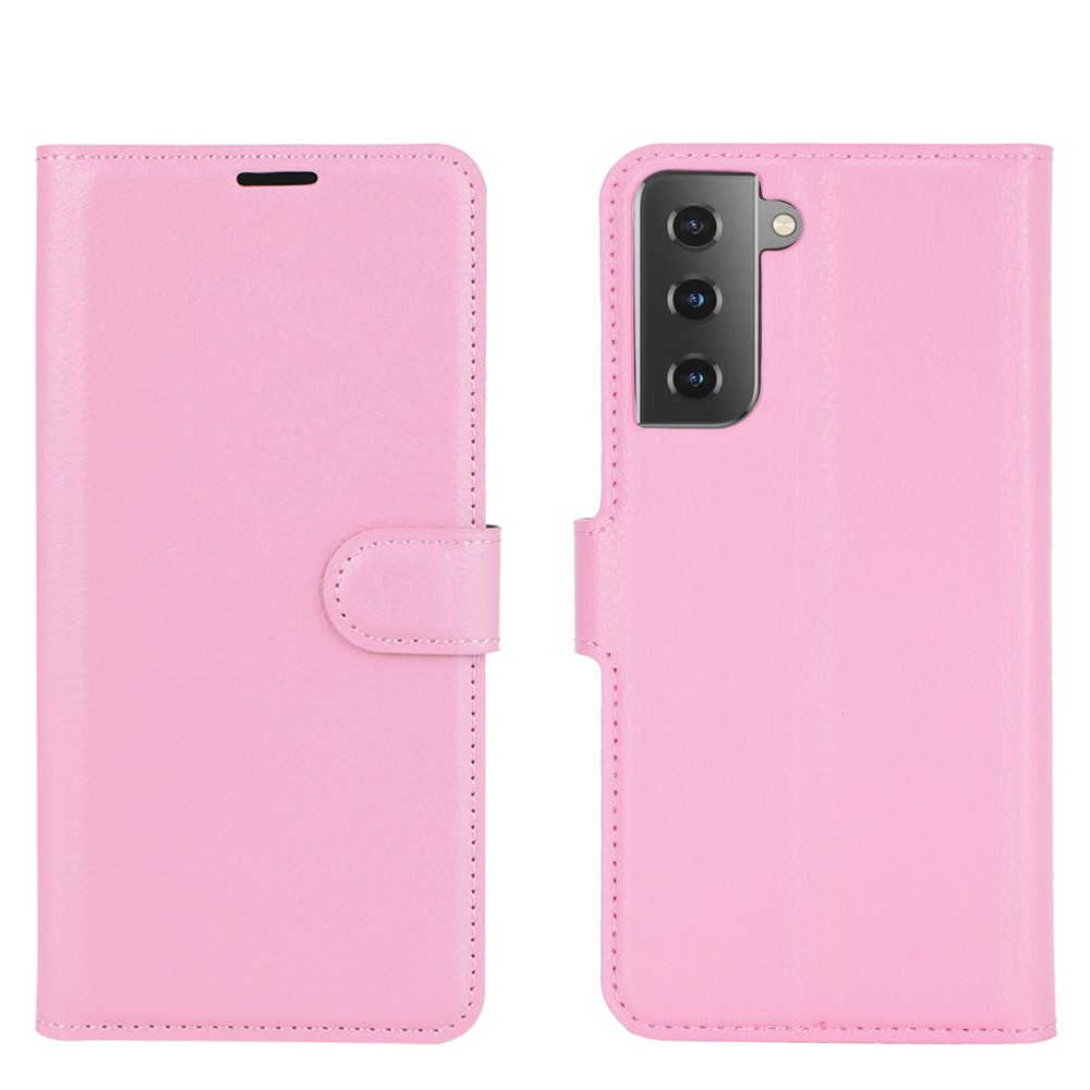 Litchi Texture Leather Phone Protective Cover with Wallet Stand Design for Samsung Galaxy S21+ - Pink-2