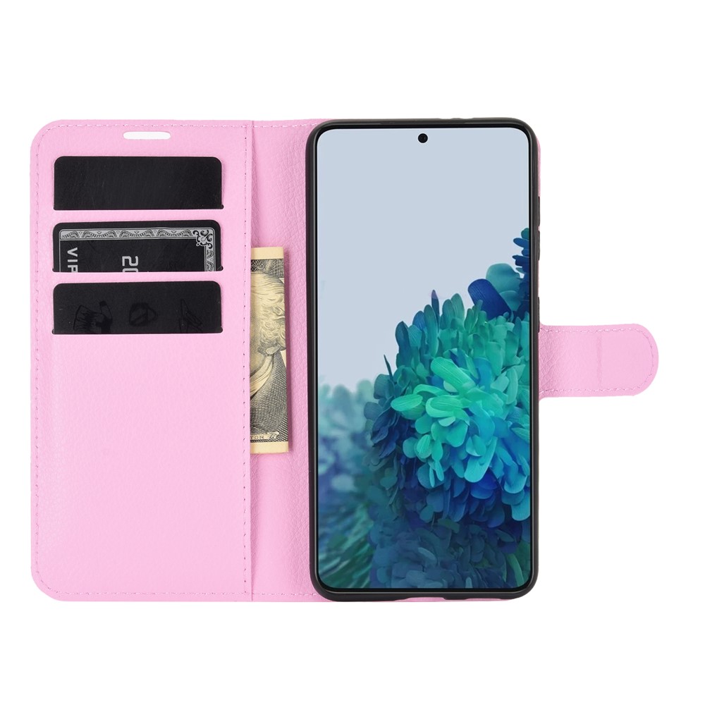 Litchi Texture Leather Phone Protective Cover with Wallet Stand Design for Samsung Galaxy S21+ - Pink-4