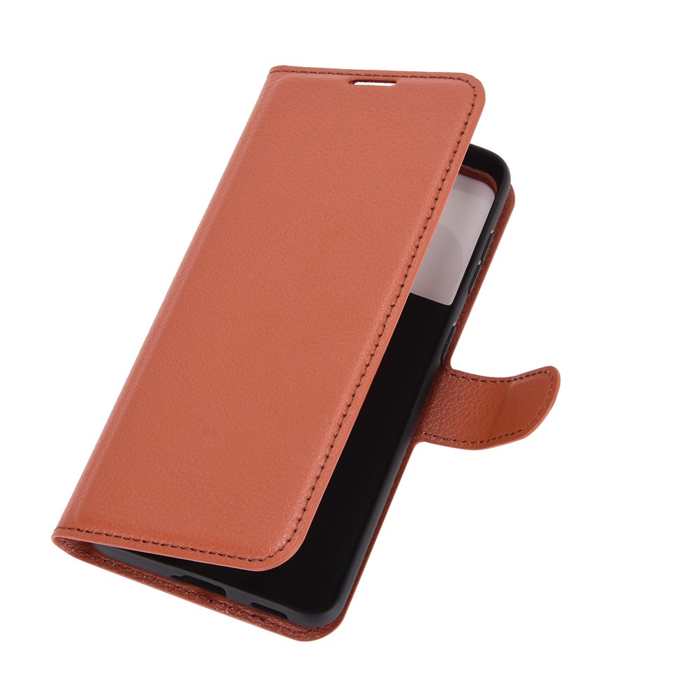 Litchi Texture Leather Phone Protective Cover with Wallet Stand Design for Samsung Galaxy S21+ 5G - Brown-6