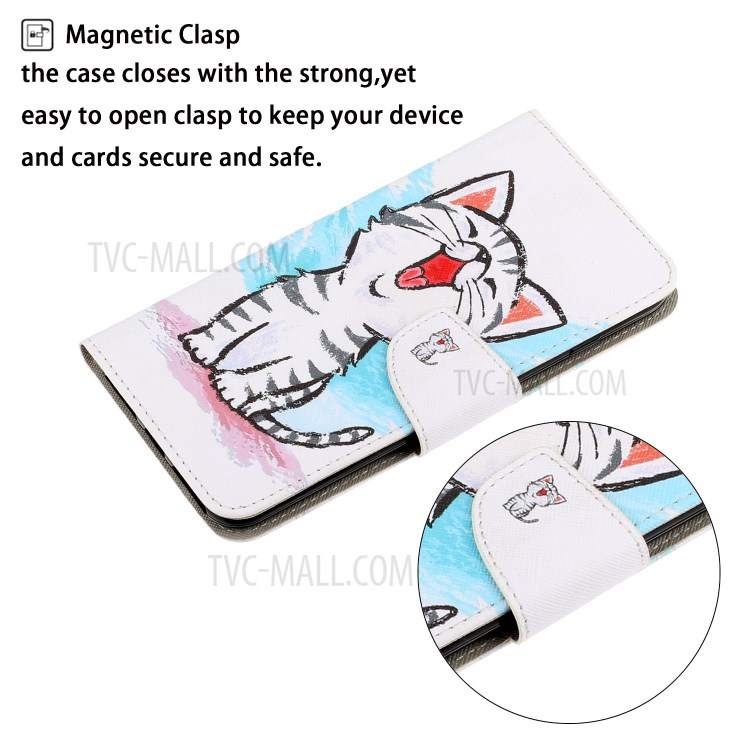TPU + PU Leather Wallet Stand Phone Case with Lanyard for Samsung Galaxy A72 5G - Cute Cat-4