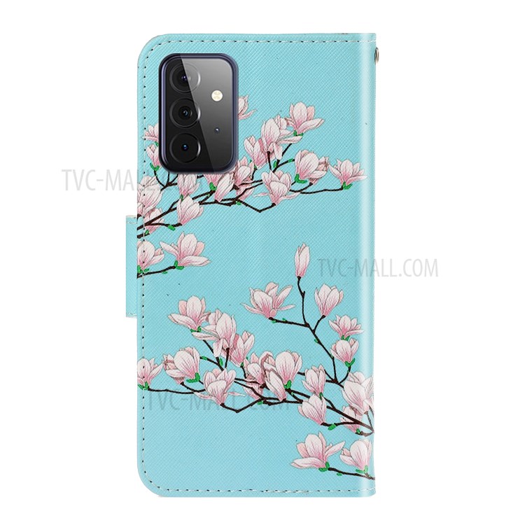 TPU + PU Leather Wallet Stand Phone Case with Lanyard for Samsung Galaxy A72 5G - Pink Flower-3