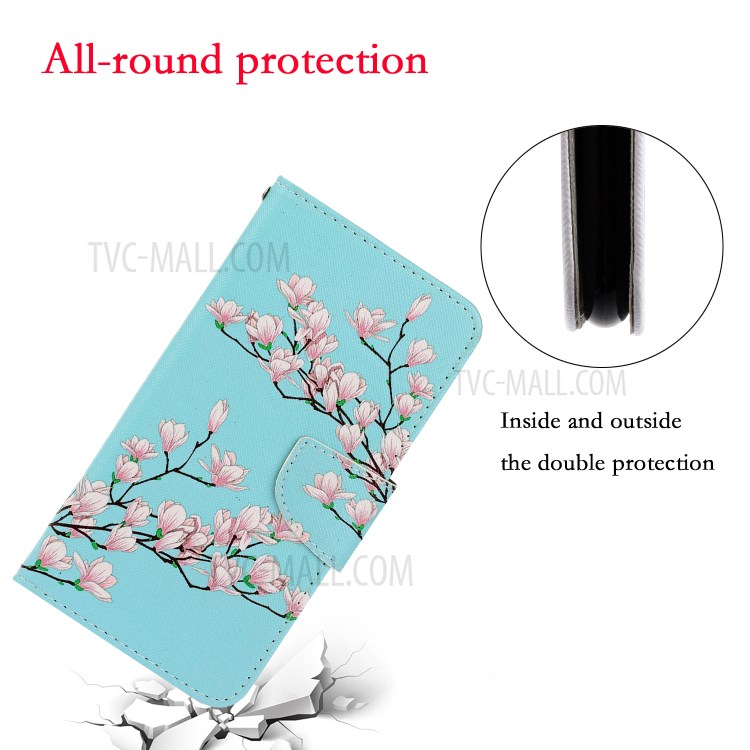 TPU + PU Leather Wallet Stand Phone Case with Lanyard for Samsung Galaxy A72 5G - Pink Flower-5
