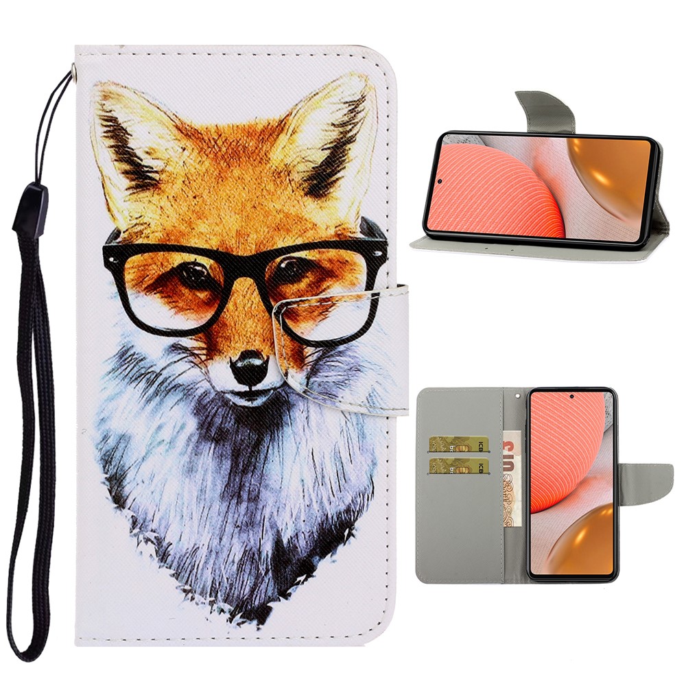 TPU + PU Leather Wallet Stand Phone Case with Lanyard for Samsung Galaxy A72 5G / A72 4G - Fox-1