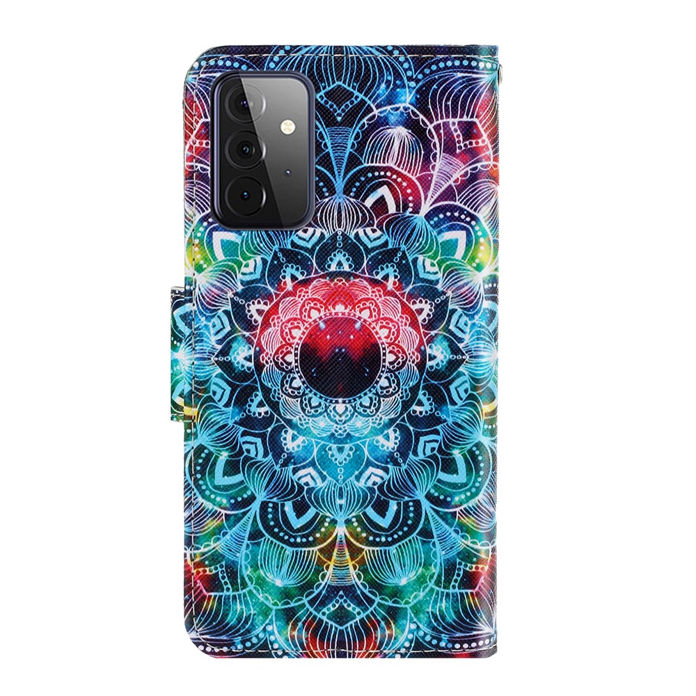 TPU + PU Leather Wallet Stand Phone Case with Lanyard for Samsung Galaxy A72 5G - Mandala Flower-3