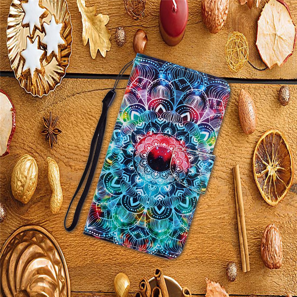 TPU + PU Leather Wallet Stand Phone Case with Lanyard for Samsung Galaxy A72 5G - Mandala Flower-7