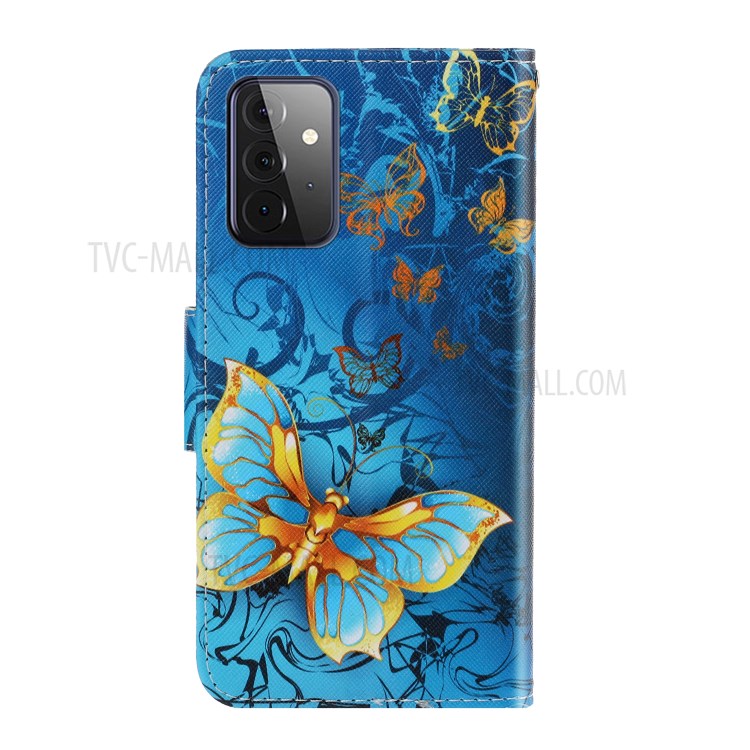 TPU + PU Leather Wallet Stand Phone Case with Lanyard for Samsung Galaxy A72 5G - Blue Butterfly-3