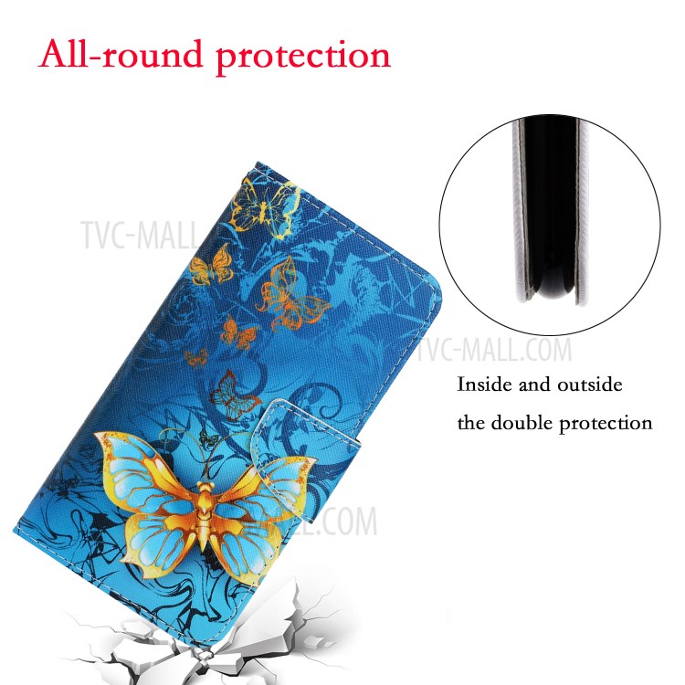 TPU + PU Leather Wallet Stand Phone Case with Lanyard for Samsung Galaxy A72 5G - Blue Butterfly-5