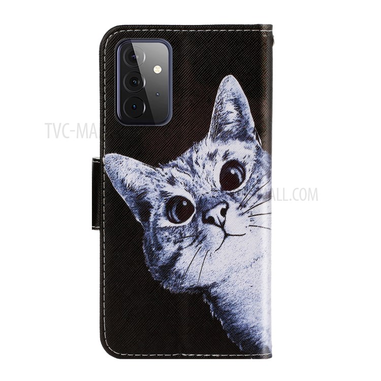 TPU + PU Leather Wallet Stand Phone Case with Lanyard for Samsung Galaxy A72 5G / A72 4G - Little Cat-3