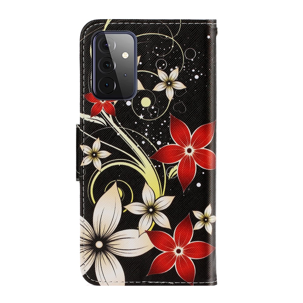 TPU + PU Leather Wallet Stand Phone Case with Lanyard for Samsung Galaxy A72 5G - Flower-3