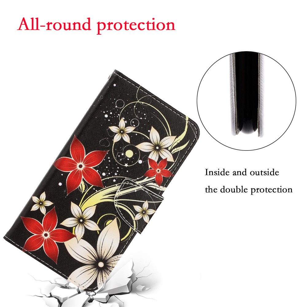 TPU + PU Leather Wallet Stand Phone Case with Lanyard for Samsung Galaxy A72 5G - Flower-5
