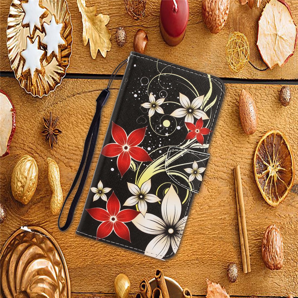 TPU + PU Leather Wallet Stand Phone Case with Lanyard for Samsung Galaxy A72 5G - Flower-8