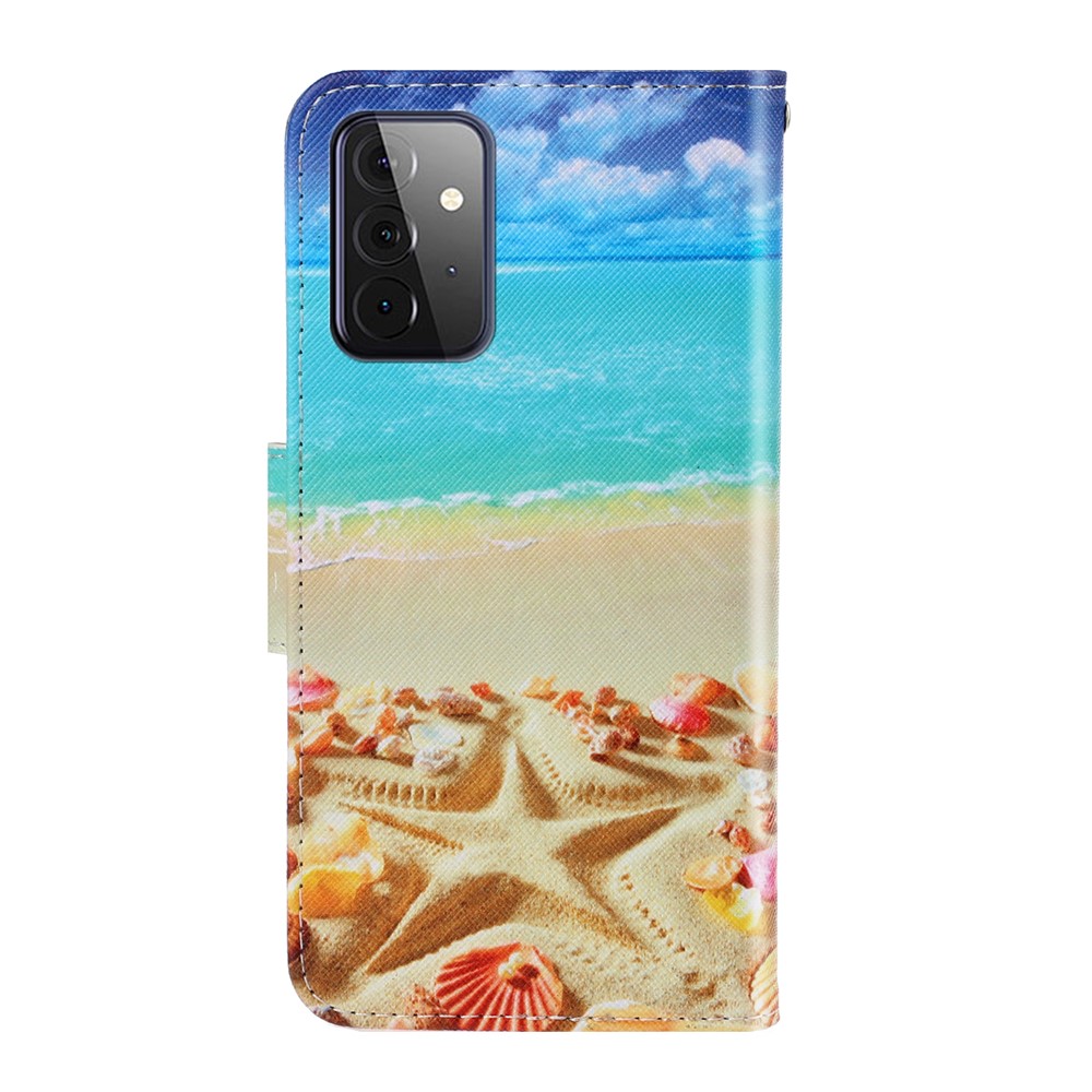 TPU + PU Leather Wallet Stand Phone Case with Lanyard for Samsung Galaxy A72 5G / A72 4G - Sea-3
