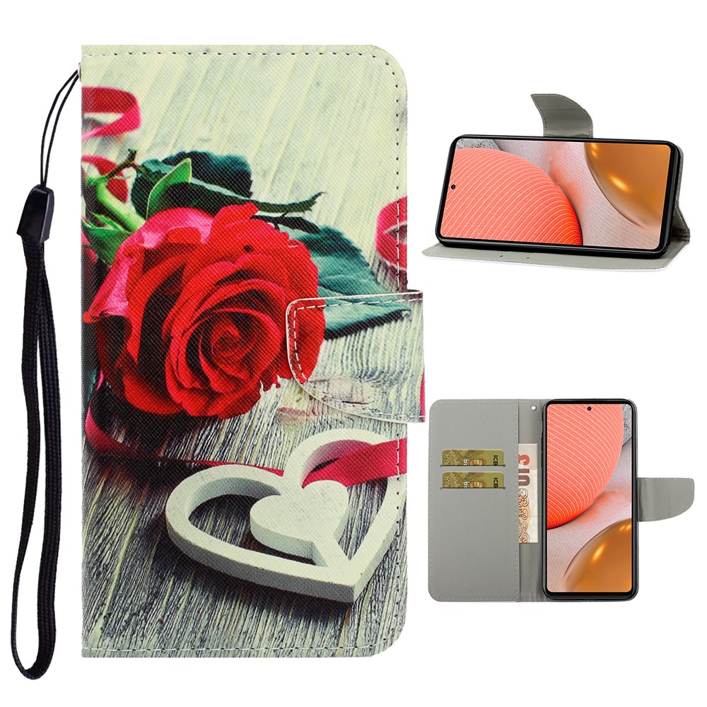 TPU + PU Leather Wallet Stand Phone Case with Lanyard for Samsung Galaxy A72 5G / A72 4G - Rose-1