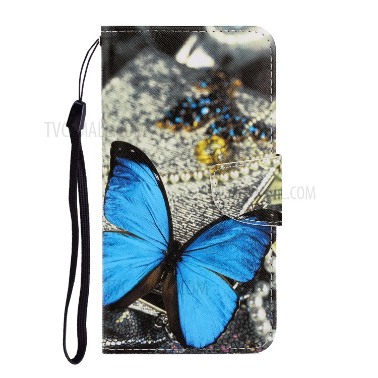 TPU + PU Leather Wallet Stand Phone Case with Lanyard for Samsung Galaxy A72 5G / A72 4G - Big Blue Butterfly-2