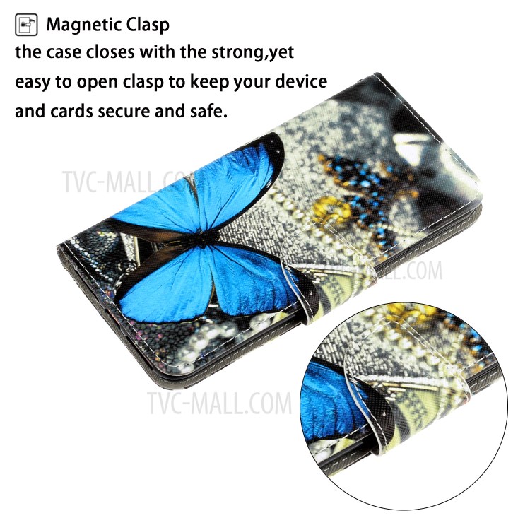 TPU + PU Leather Wallet Stand Phone Case with Lanyard for Samsung Galaxy A72 5G / A72 4G - Big Blue Butterfly-4