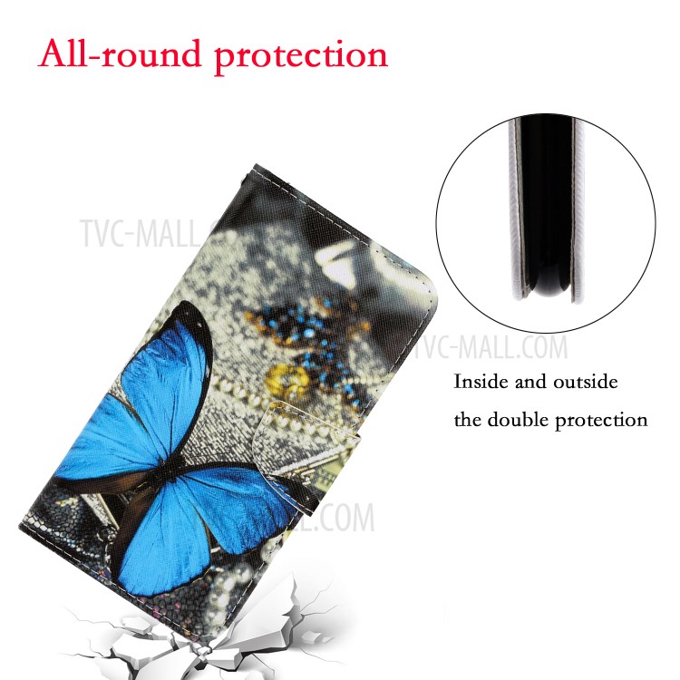 TPU + PU Leather Wallet Stand Phone Case with Lanyard for Samsung Galaxy A72 5G / A72 4G - Big Blue Butterfly-5