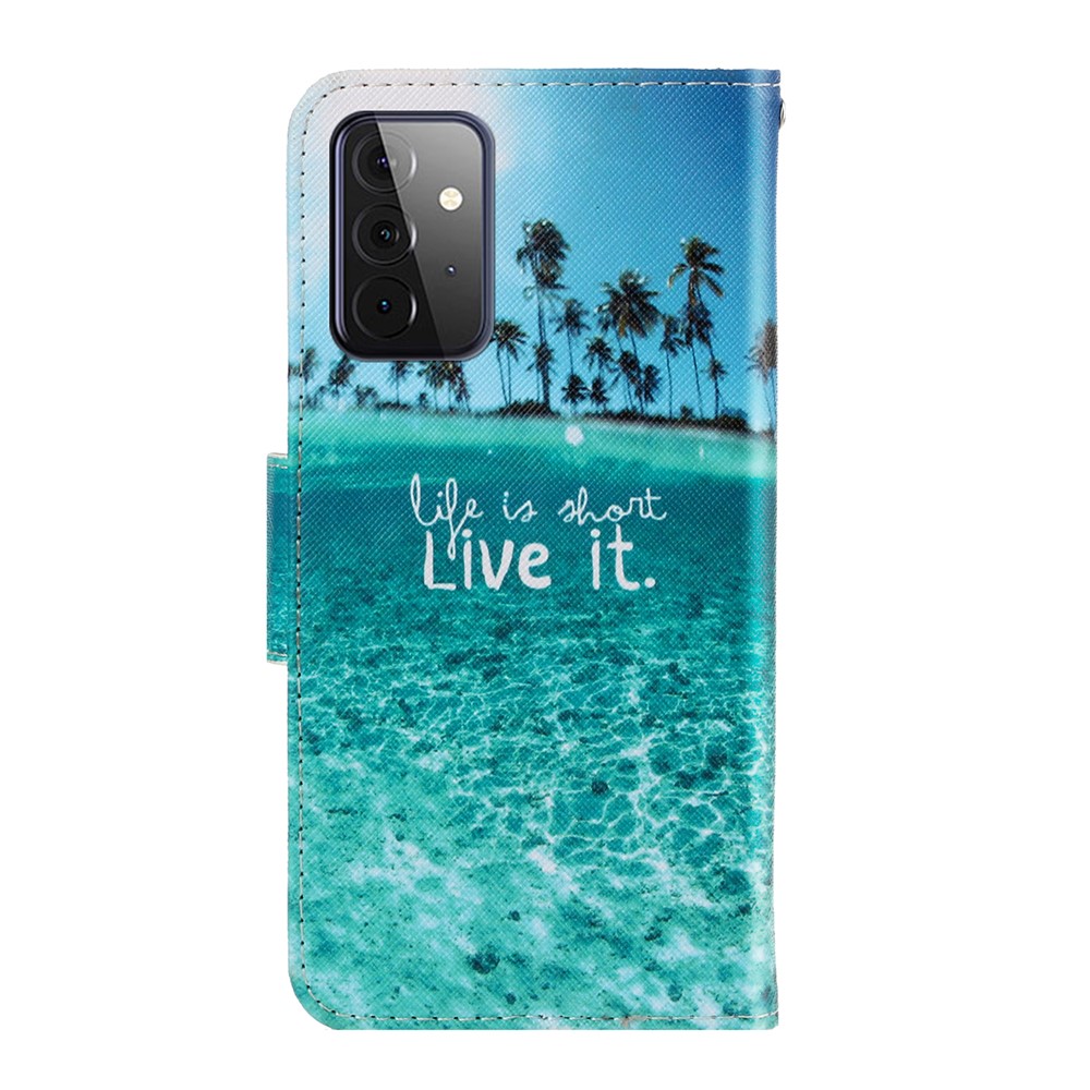 TPU + PU Leather Wallet Stand Phone Case with Lanyard for Samsung Galaxy A72 5G - Life is That Live It-3