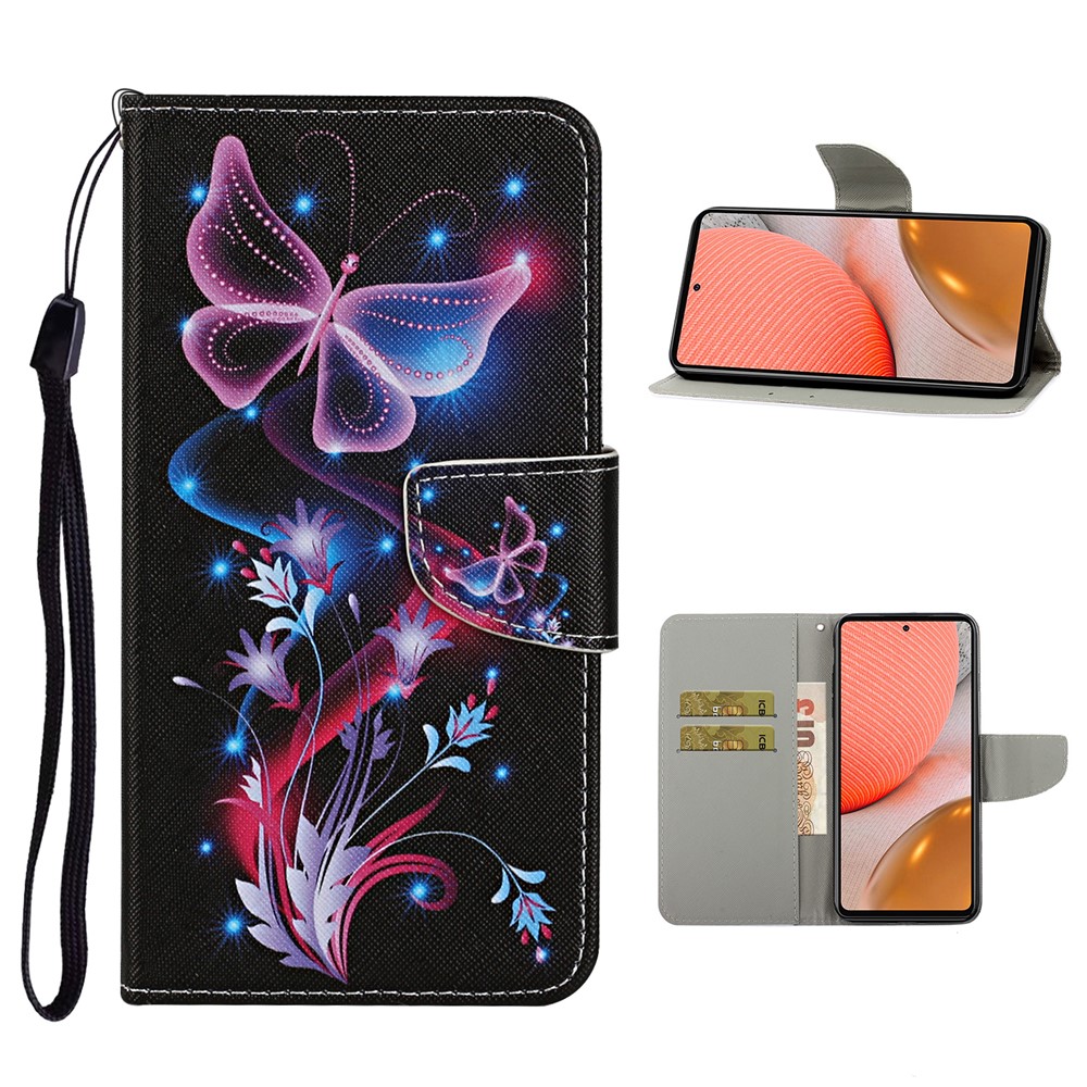 TPU + PU Leather Wallet Stand Phone Case with Lanyard for Samsung Galaxy A72 5G - Beautiful Butterfly-1