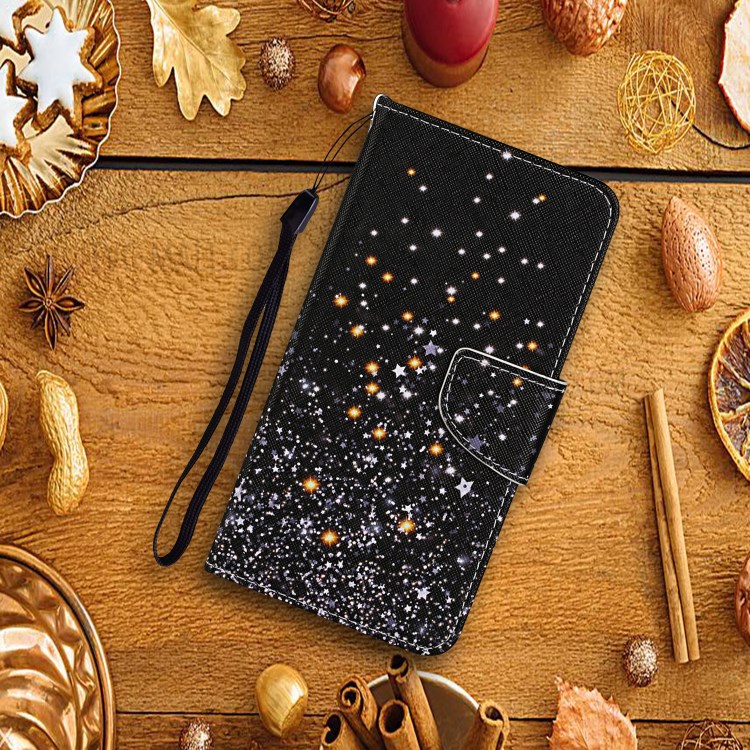 TPU + PU Leather Wallet Stand Phone Case with Lanyard for Samsung Galaxy A72 5G - Star-8