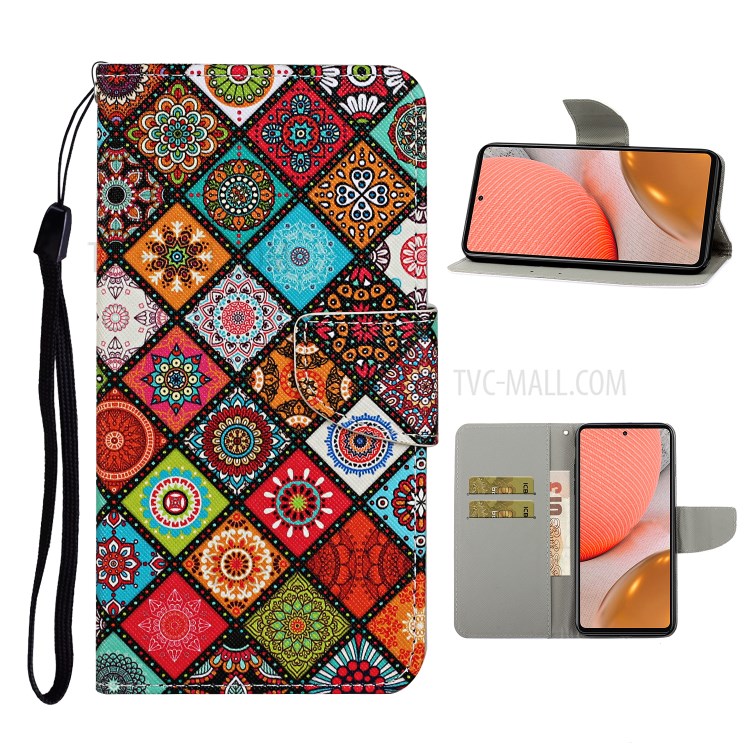 TPU + PU Leather Wallet Stand Phone Case with Lanyard for Samsung Galaxy A72 5G - Special Pattern-1