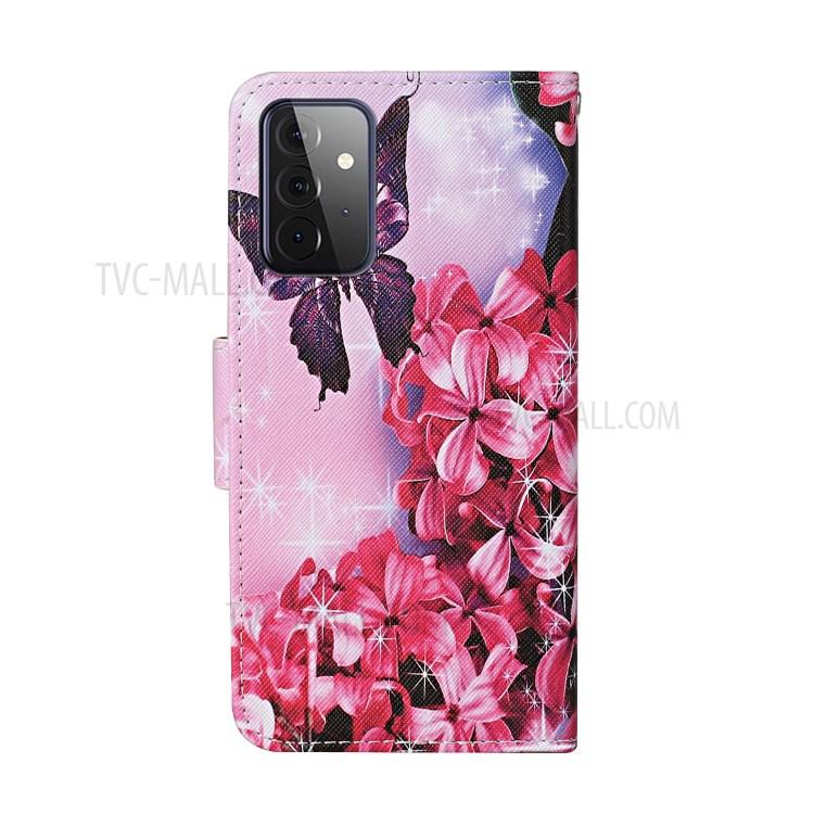 TPU + PU Leather Wallet Stand Phone Case with Lanyard for Samsung Galaxy A72 5G - Red Flower and Butterfly-3