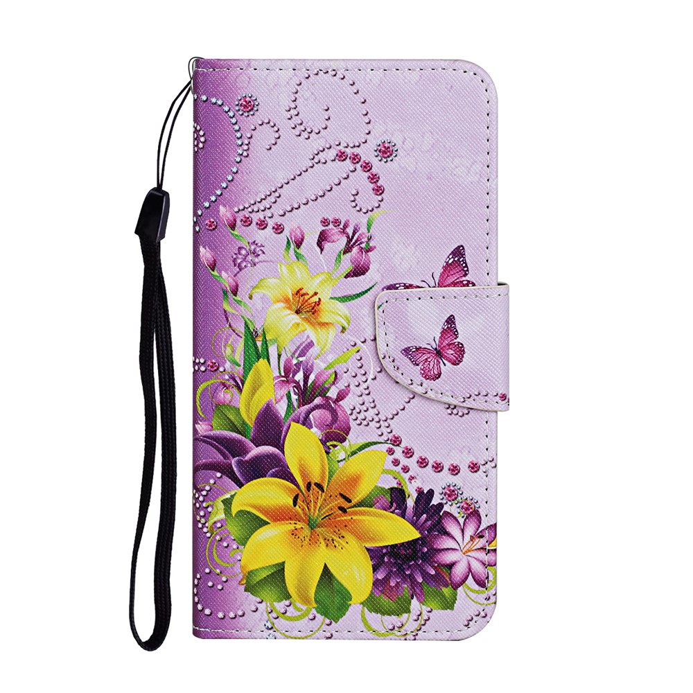 TPU + PU Leather Wallet Stand Phone Case with Lanyard for Samsung Galaxy A72 5G - Yellow Flower-2