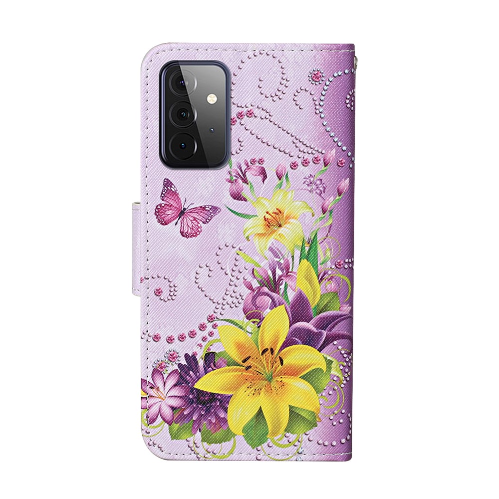 TPU + PU Leather Wallet Stand Phone Case with Lanyard for Samsung Galaxy A72 5G - Yellow Flower-3