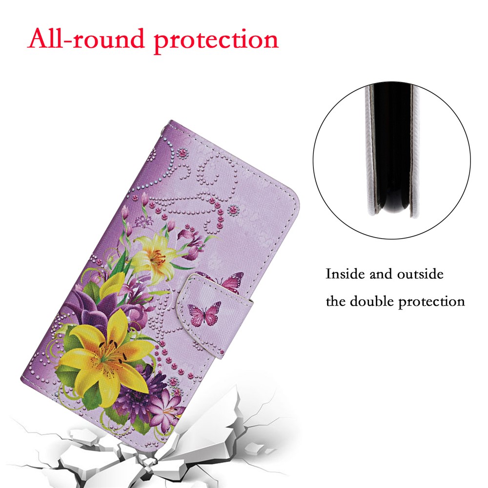 TPU + PU Leather Wallet Stand Phone Case with Lanyard for Samsung Galaxy A72 5G - Yellow Flower-5