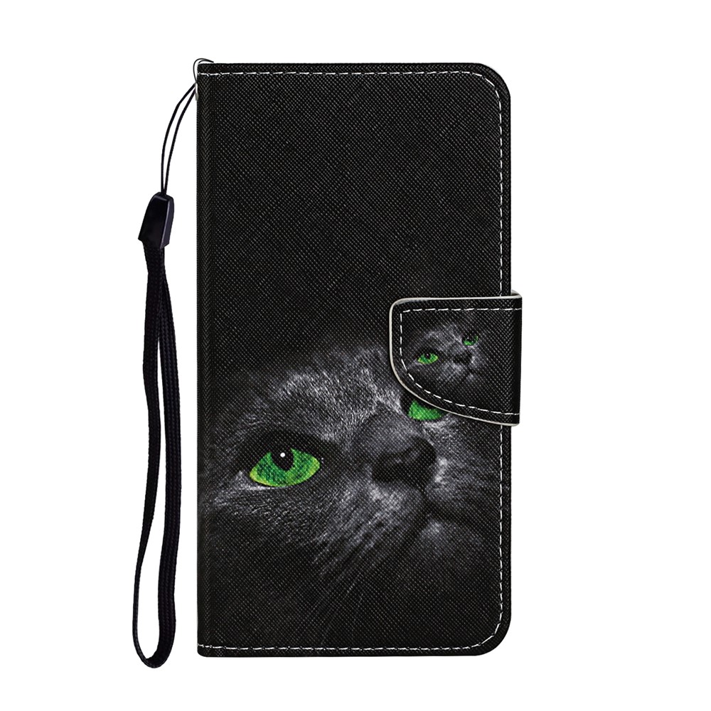 TPU + PU Leather Wallet Stand Phone Case with Lanyard for Samsung Galaxy A72 5G - Black Cat-2