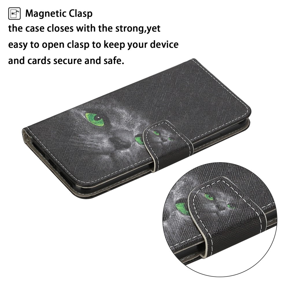 TPU + PU Leather Wallet Stand Phone Case with Lanyard for Samsung Galaxy A72 5G - Black Cat-4