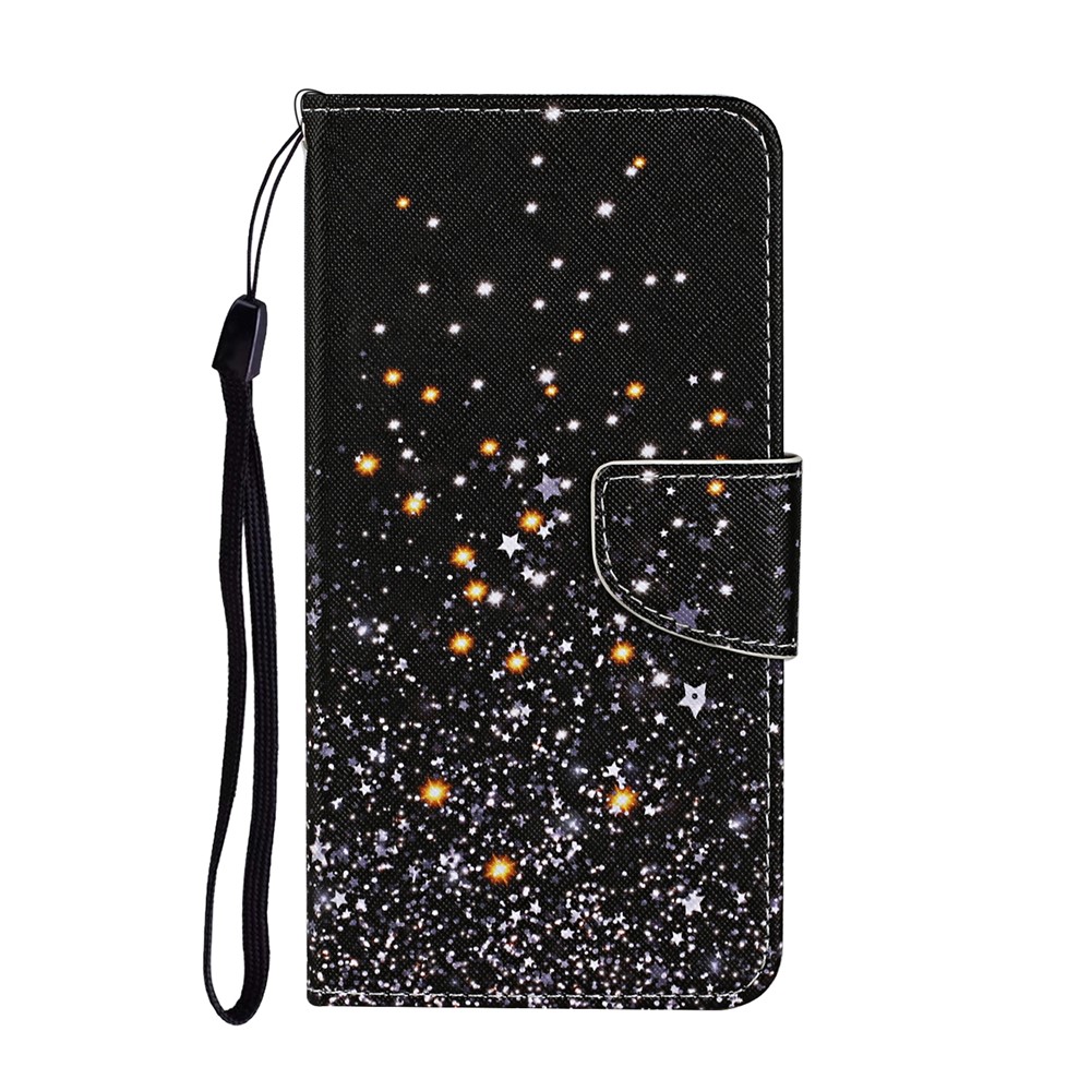 Pattern Printing TPU + PU Leather Wallet Stand Phone Case with Lanyard for Samsung Galaxy A52 5G - Star-2