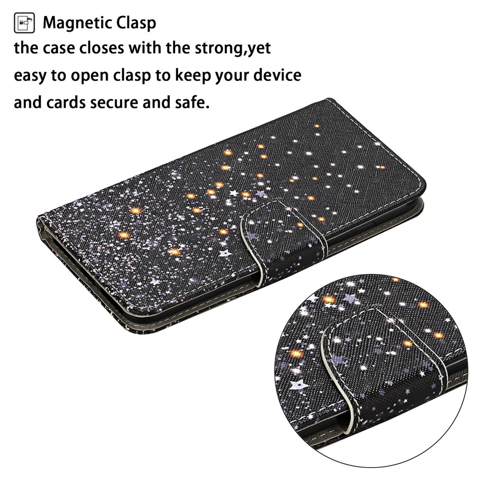 Pattern Printing TPU + PU Leather Wallet Stand Phone Case with Lanyard for Samsung Galaxy A52 5G - Star-4